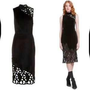 Alice + Olivia NWT Elegant Black Sleeveless Dress with Lace Detail Velvet 10